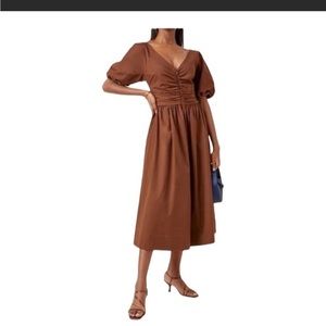 Staud Greta puff sleeve brown dress